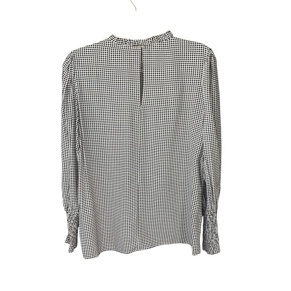 Zara Woman Blouse Top Long Sleeve Mock ruffle trim Neck Black White Star Print M - Picture 2 of 8